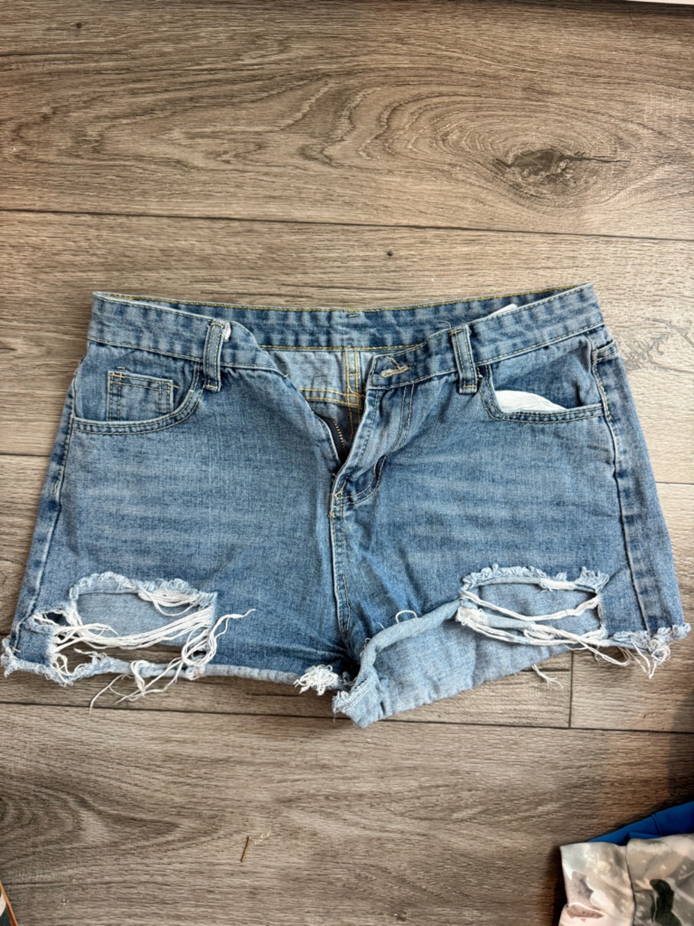 Distressed High-Waist Denim Shorts - Light Blue